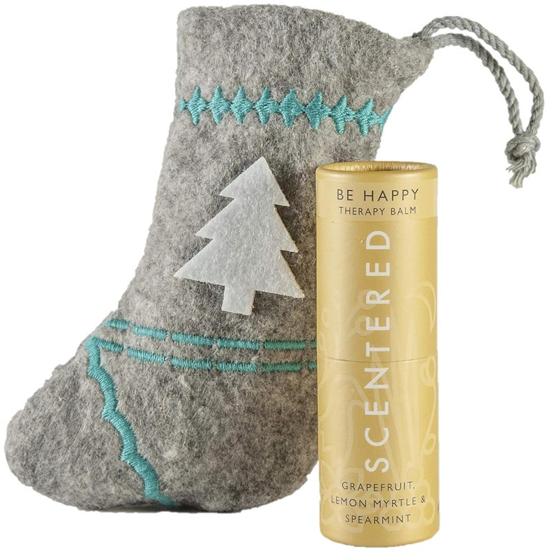 Scentered Happy Aromatherapy Essential Oils Balm Christmas Stocking Gift - for Feelings of Positivity & Gratitude - All-Natural Blend of Lemon, Grapefruit, Cedarwood